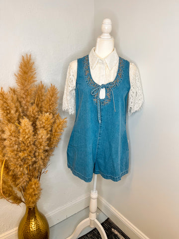 Westward Embroidered Denim Romper