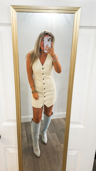 Bow Detailed Corduroy Vest Dress