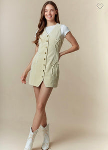 Bow Detailed Corduroy Vest Dress