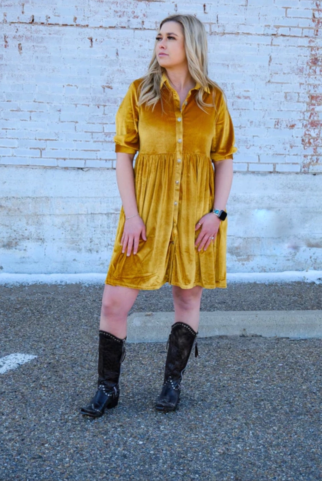Melrose Mustard Velvet Dress