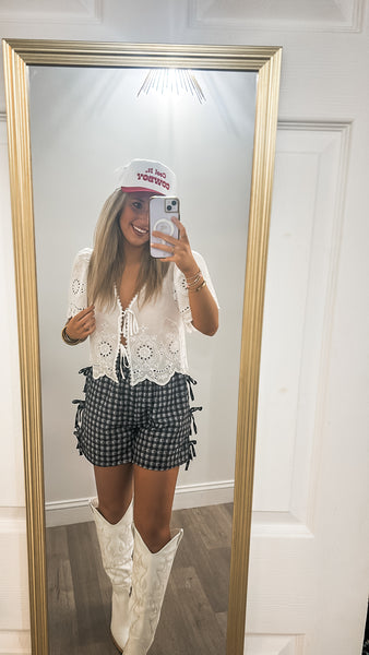 Eyelet Tie Front Top