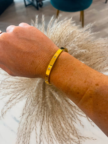 Gold Cuff Bangle with Rhinestone