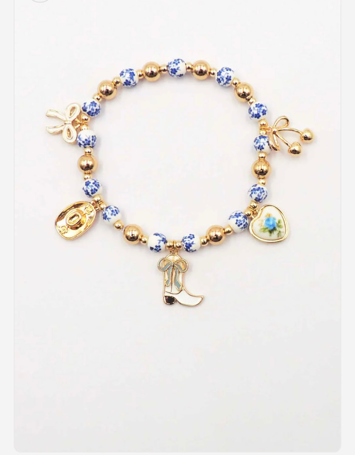 Western Charm with Blue Ceramic Beaded Stretch Bracelet