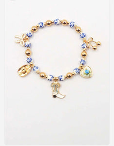 Western Charm with Blue Ceramic Beaded Stretch Bracelet