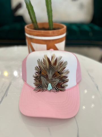 Baby Pink/White Feather Trucker Hat