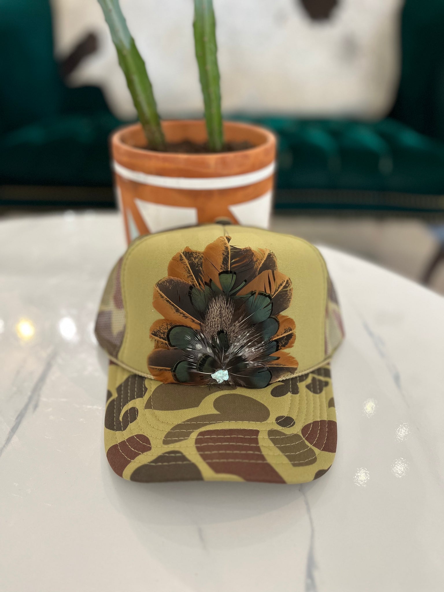 Camo Feather Trucker Hat