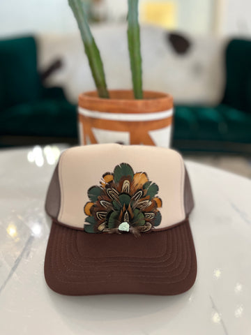 Brown/Cream Feather Trucker Hat