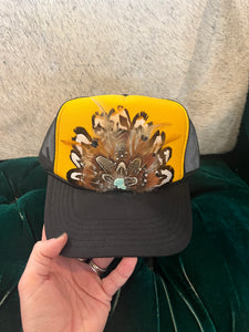 Black/Yellow Feather Trucker Hat