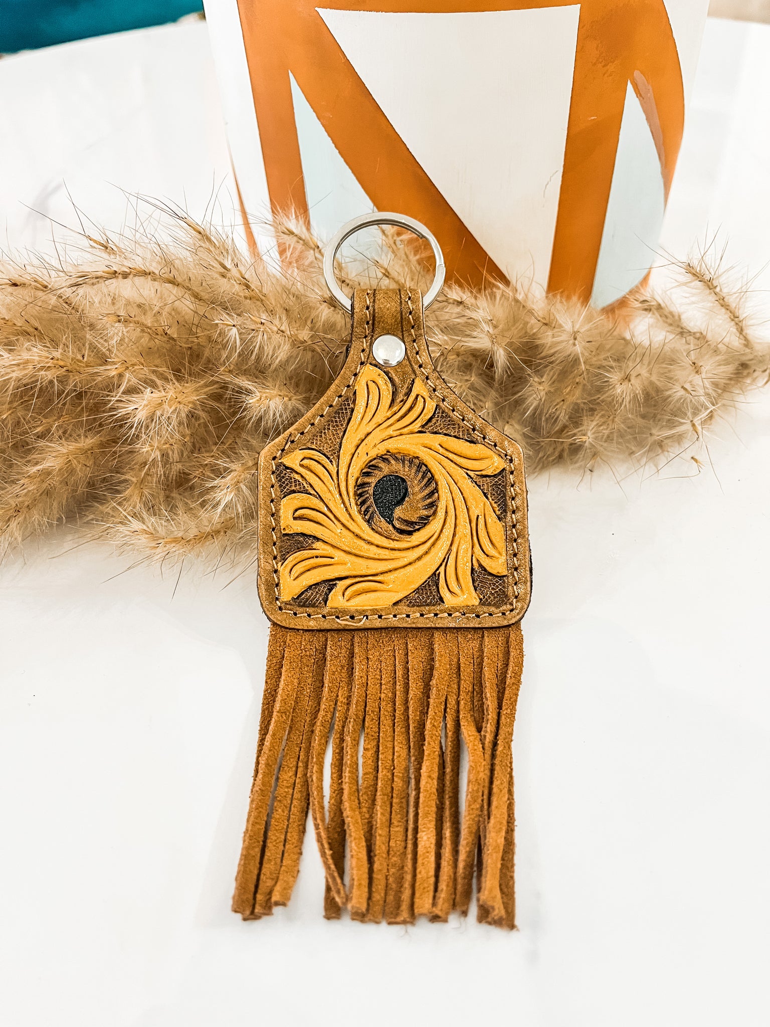 Tooled Eartag Keychain